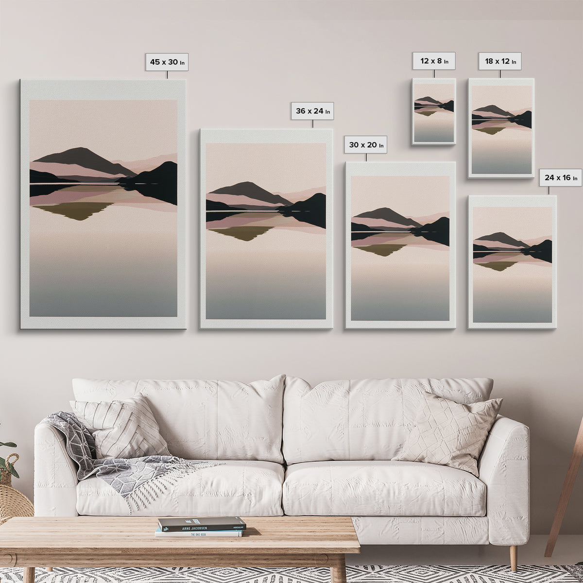 Minimal Fjord Landscape Framed Canvas Print, Scandinavian Art, Oil Painting, Living Room Decor, Nordic, Boho Wall Decor, SCA-2x3-34