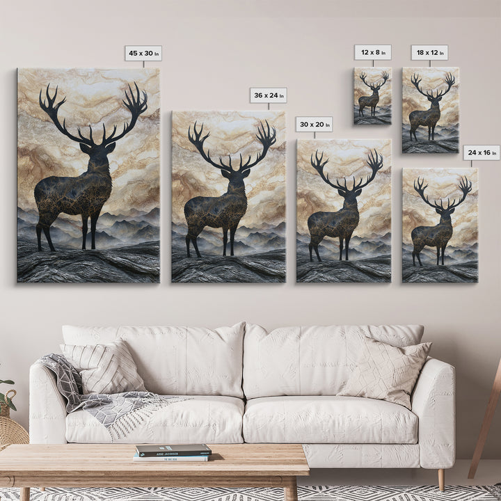 Reindeer Silhouette in Snowy Landscape Canvas Print, Scandinavian Art, Digital Wall Art, Living Room Decor, Nordic, SCA-2x3-38