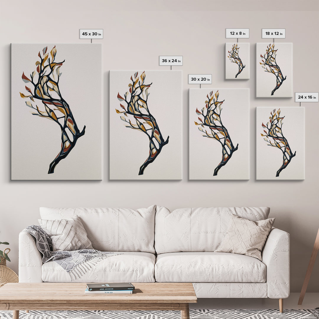 Single Black Branch on Warm White Background Canvas Print, Scandinavian Art, Mid Century Modern, Living Room Decor, Nordic, SCA-2x3-4