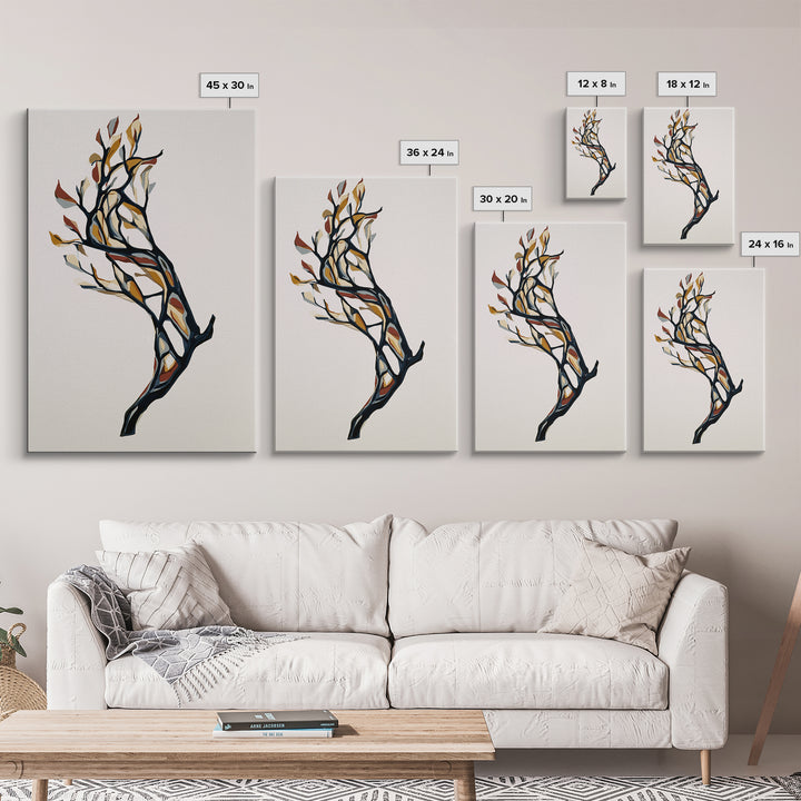 Single Black Branch on Warm White Background Canvas Print, Scandinavian Art, Mid Century Modern, Living Room Decor, Nordic, SCA-2x3-4