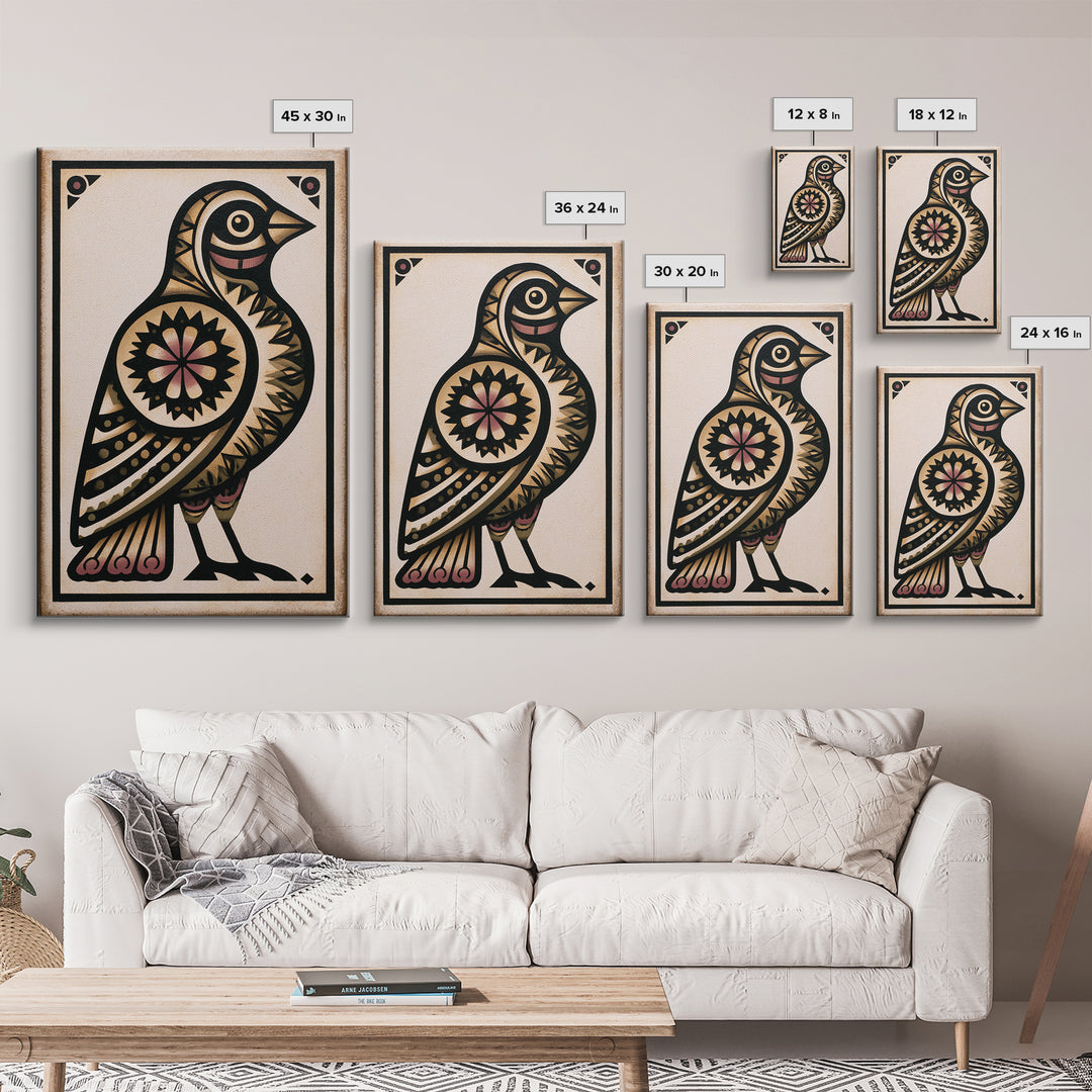 Nordic Folk Bird Framed Canvas Print, Scandinavian Art, Modern Wall Art, Living Room Decor, Fine Art, Nordic, Statement Artwork, SCA-2x3-43