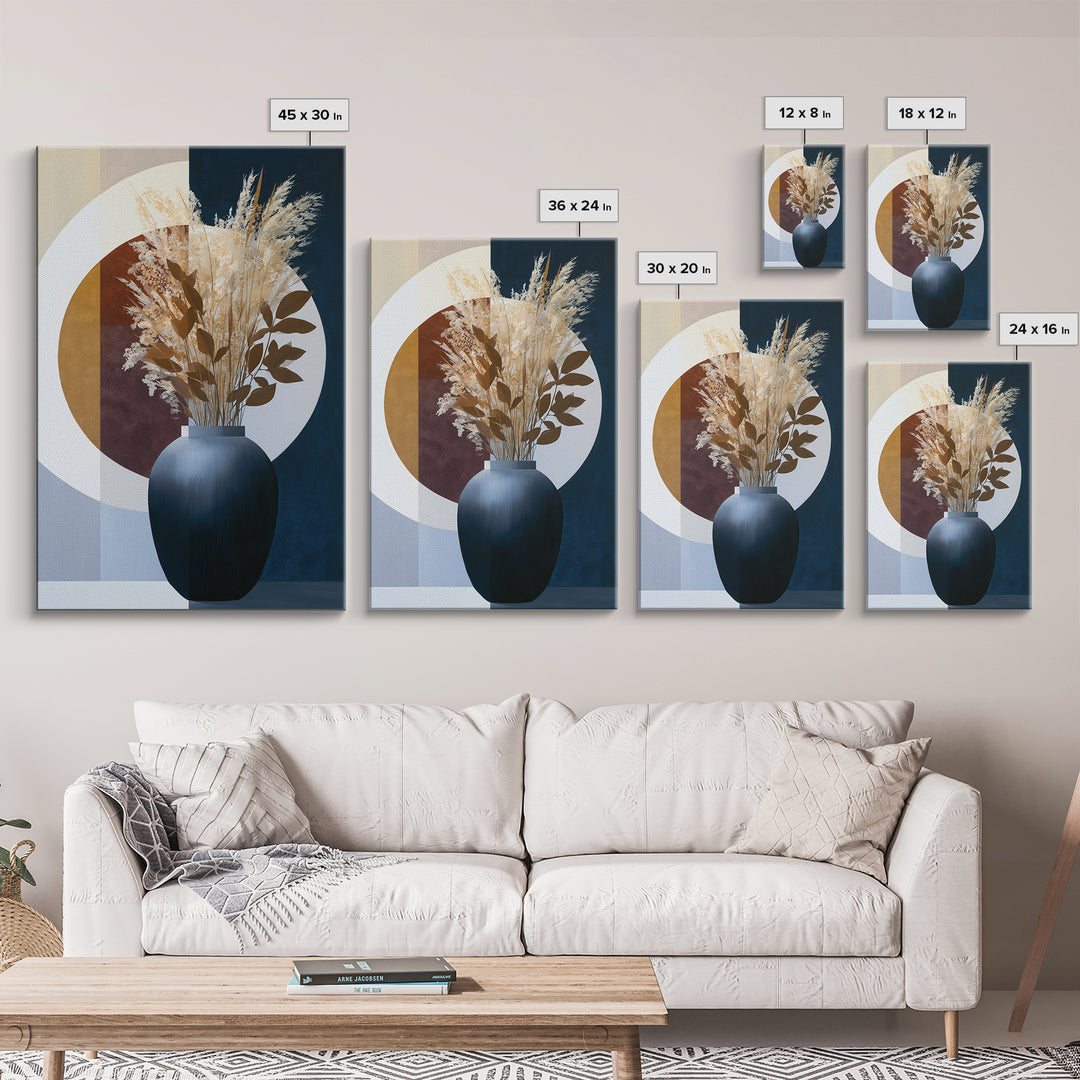 Ceramic Vase with Dried Grasses Canvas Print, Scandinavian Art, Boho Wall Art, Living Room Decor, Nordic, Modern Decor, SCA-2x3-45