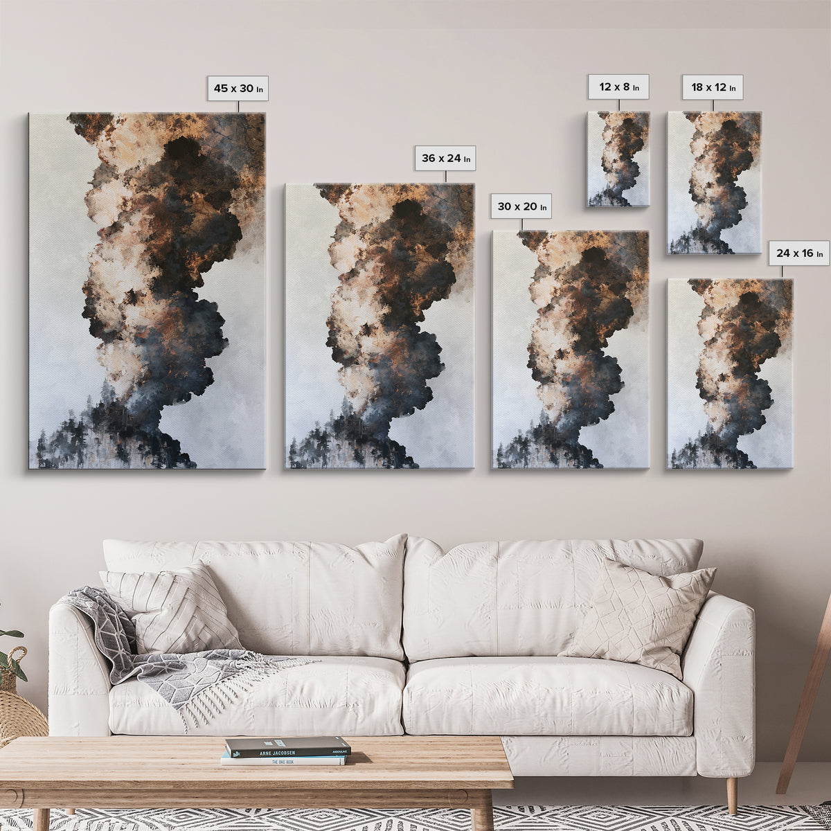 Winter Cabin Smoke Canvas Print, Scandinavian Art, Christmas Decor, Living Room Decor, Fine Art, Nordic, Wall Art Print, SCA-2x3-50
