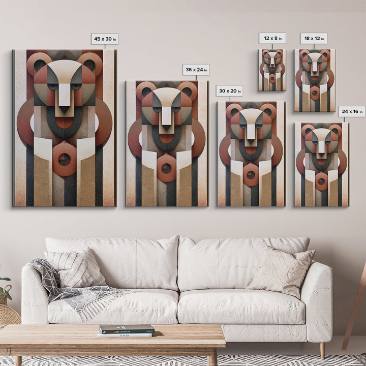 Geometric Bear with Muted Colors Framed Canvas Print, Scandinavian Art, Modern Wall Art, Living Room Decor, Abstract Art, SCA-2x3-53