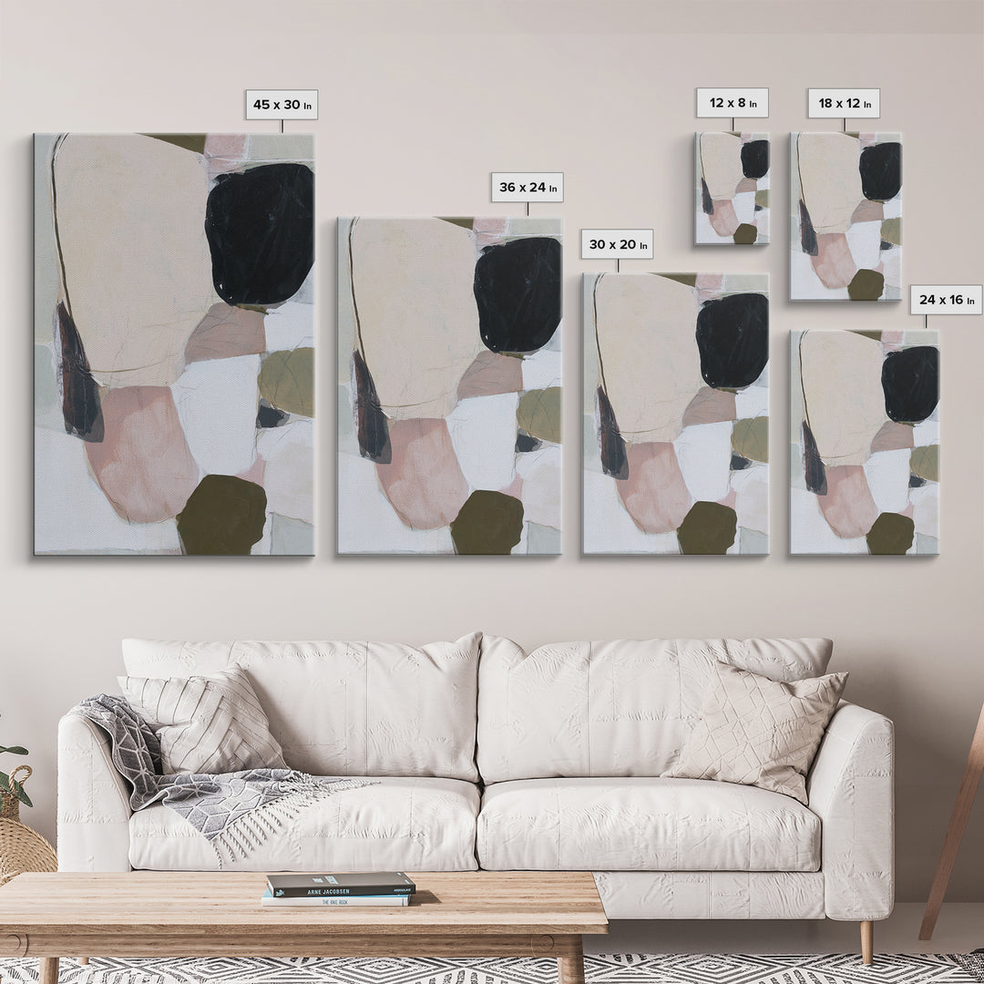 Quiet Coastal Rocks and Gray Sea Framed Canvas Print, Scandinavian Art, Abstract Wall Art, Living Room Decor, Fine Art, Nordic, SCA-2x3-55