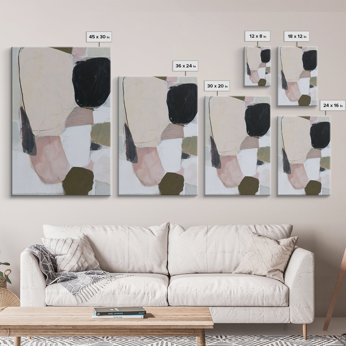 Quiet Coastal Rocks and Gray Sea Framed Canvas Print, Scandinavian Art, Abstract Wall Art, Living Room Decor, Fine Art, Nordic, SCA-2x3-55