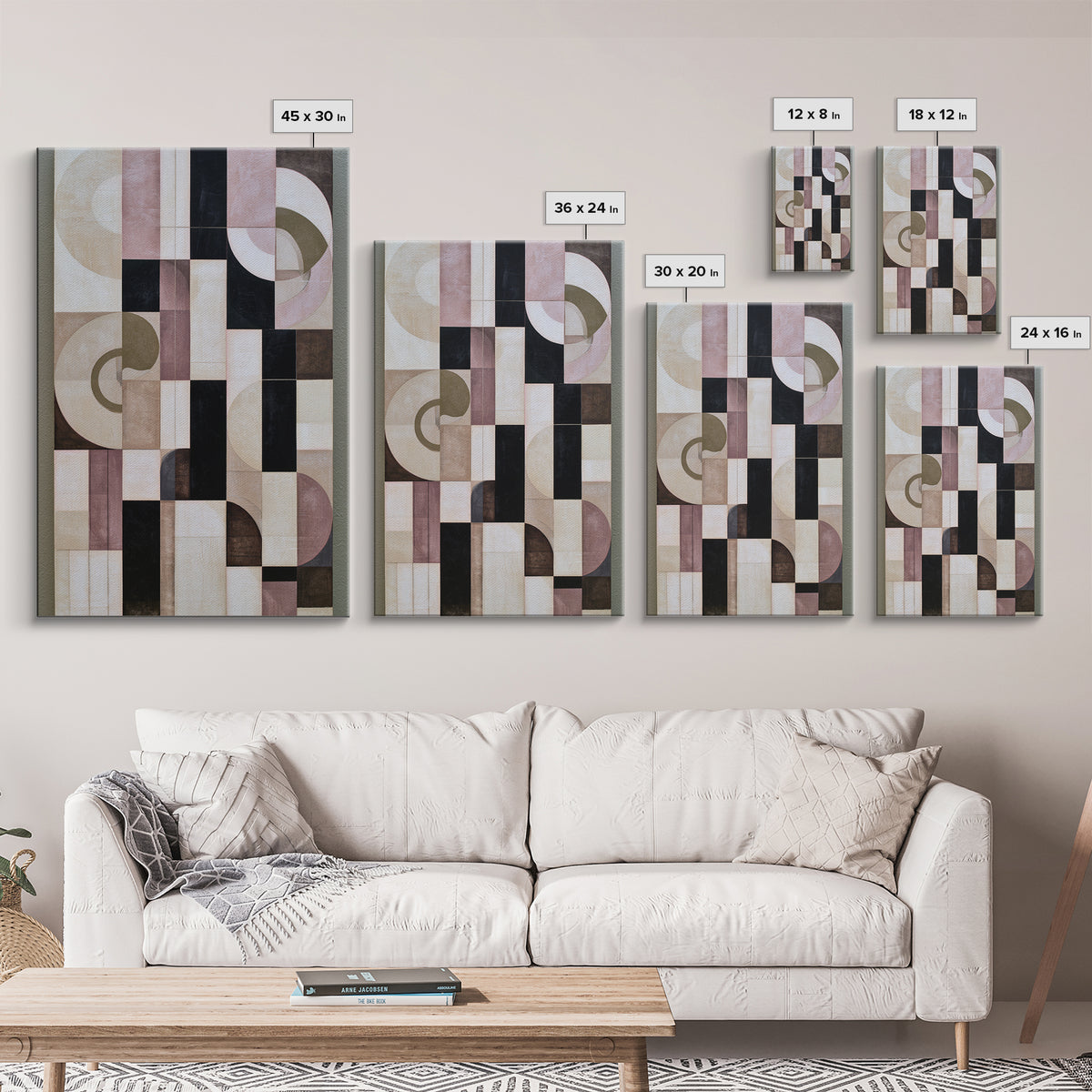 Soft Beige Geometric Abstraction Framed Canvas Print, Scandinavian Art, Living Room Wall Art, Living Room Decor, Abstract Art, SCA-2x3-59