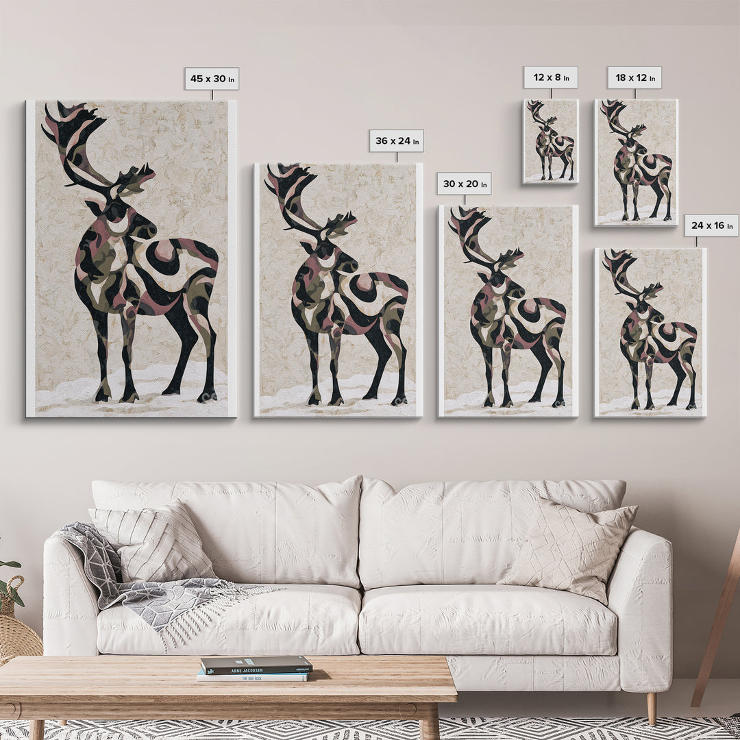 Reindeer Silhouette in Snowy Landscape Canvas Print, Scandinavian Art, Farmhouse Decor, Living Room Decor, Fine Art, Nordic, SCA-2x3-62