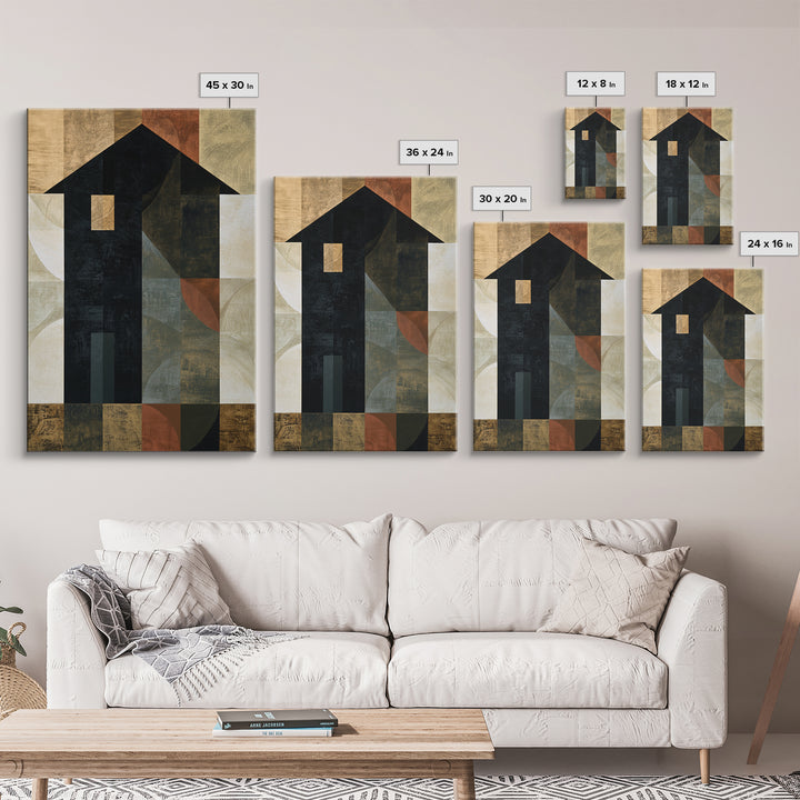 Simple Black House Shape Framed Canvas Print, Scandinavian Art, Abstract Painting, Living Room Decor, Abstract Art, Nordic, SCA-2x3-63