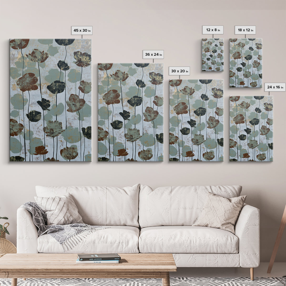 Minimal Meadow Flowers Canvas Print, Scandinavian Art, Large Wall Art, Living Room Decor, Nordic, Living Room Wall Art, SCA-2x3-66