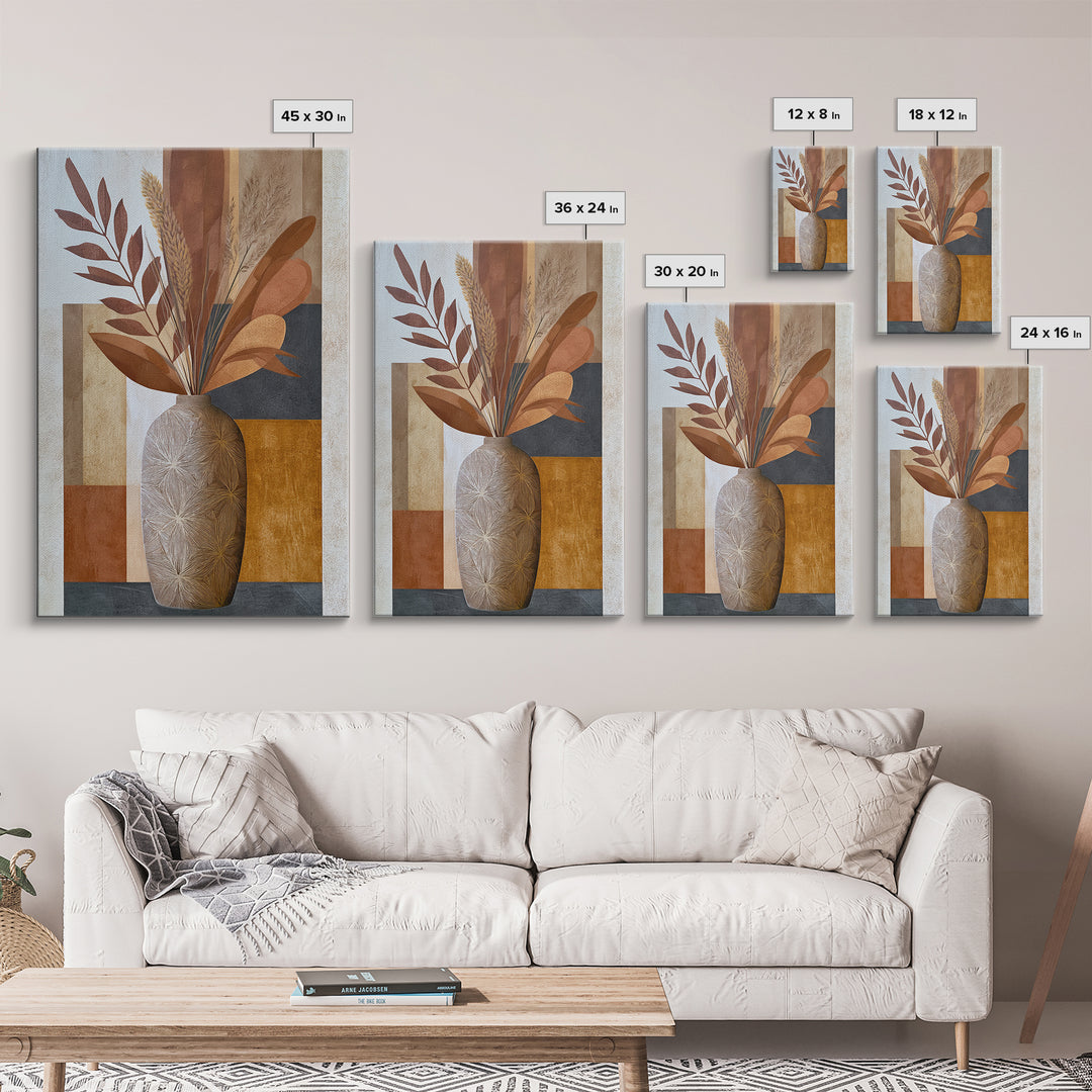 Ceramic Vase with Dried Grasses Framed Canvas Print, Scandinavian Art, Living Room Wall Art, Living Room Decor, Nordic, SCA-2x3-69