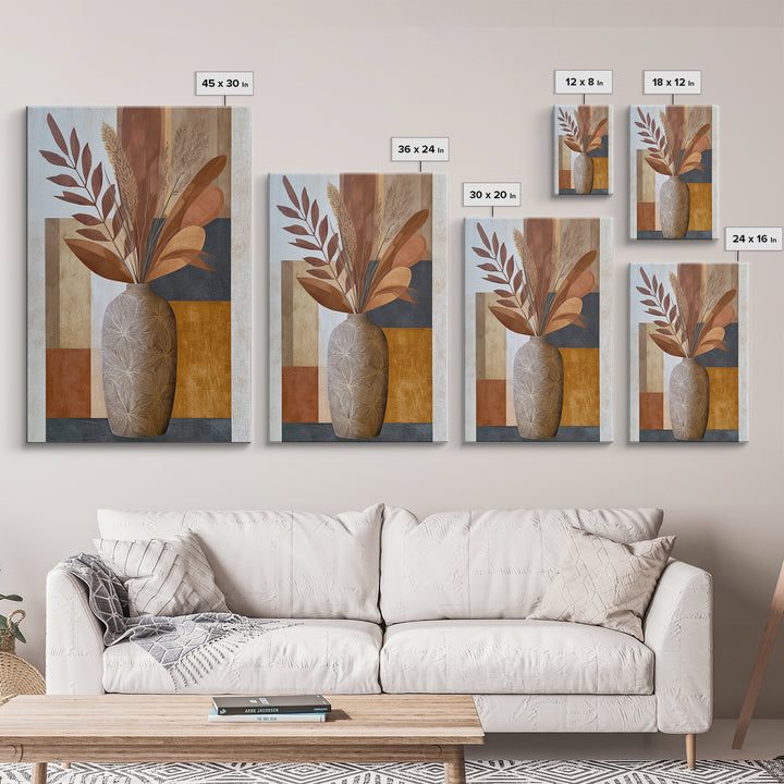 Ceramic Vase with Dried Grasses Framed Canvas Print, Scandinavian Art, Living Room Wall Art, Living Room Decor, Nordic, SCA-2x3-69