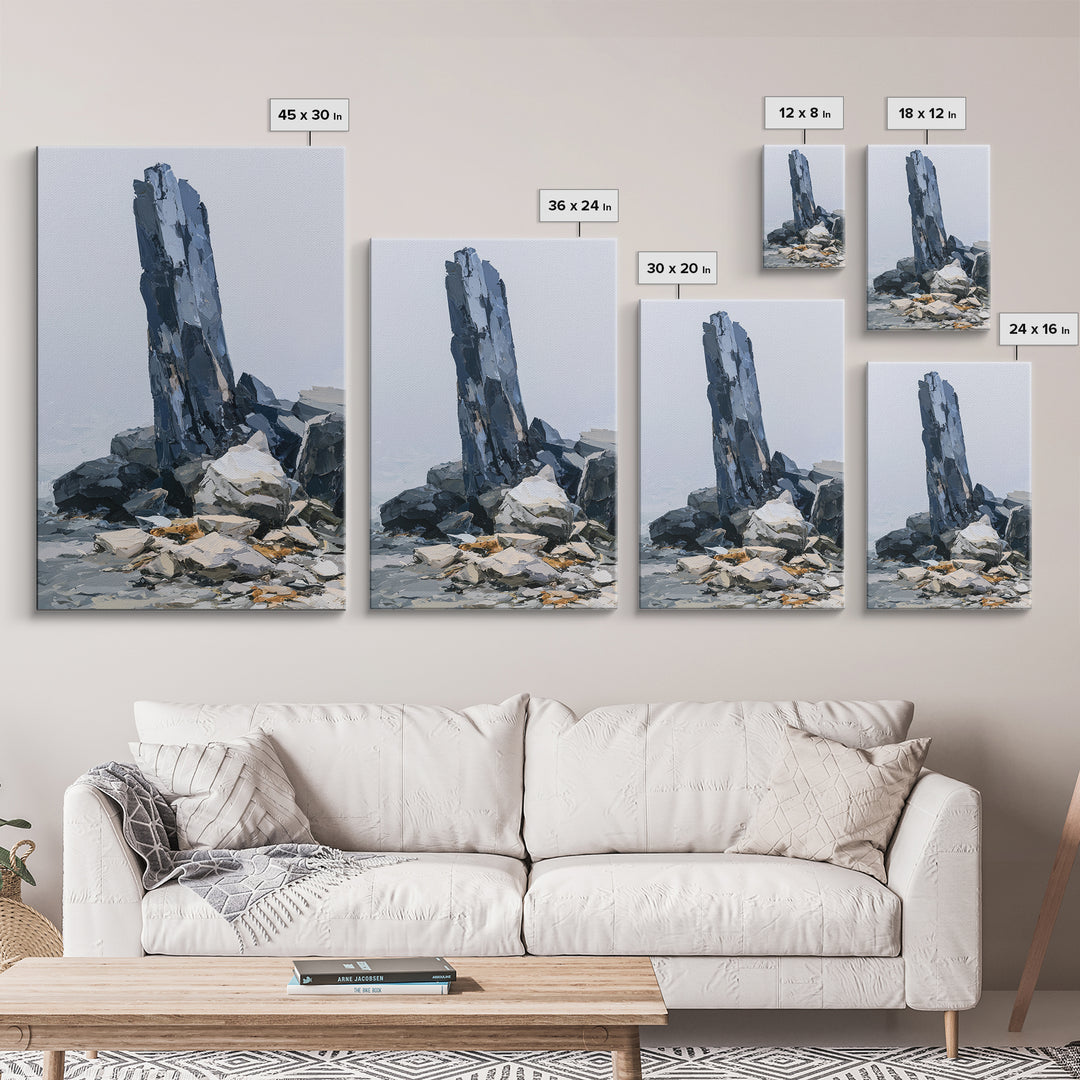 Quiet Coastal Rocks and Gray Sea Canvas Print, Scandinavian Art, Art, Living Room Decor, Fine Art, Nordic, Abstract Art, SCA-2x3-7