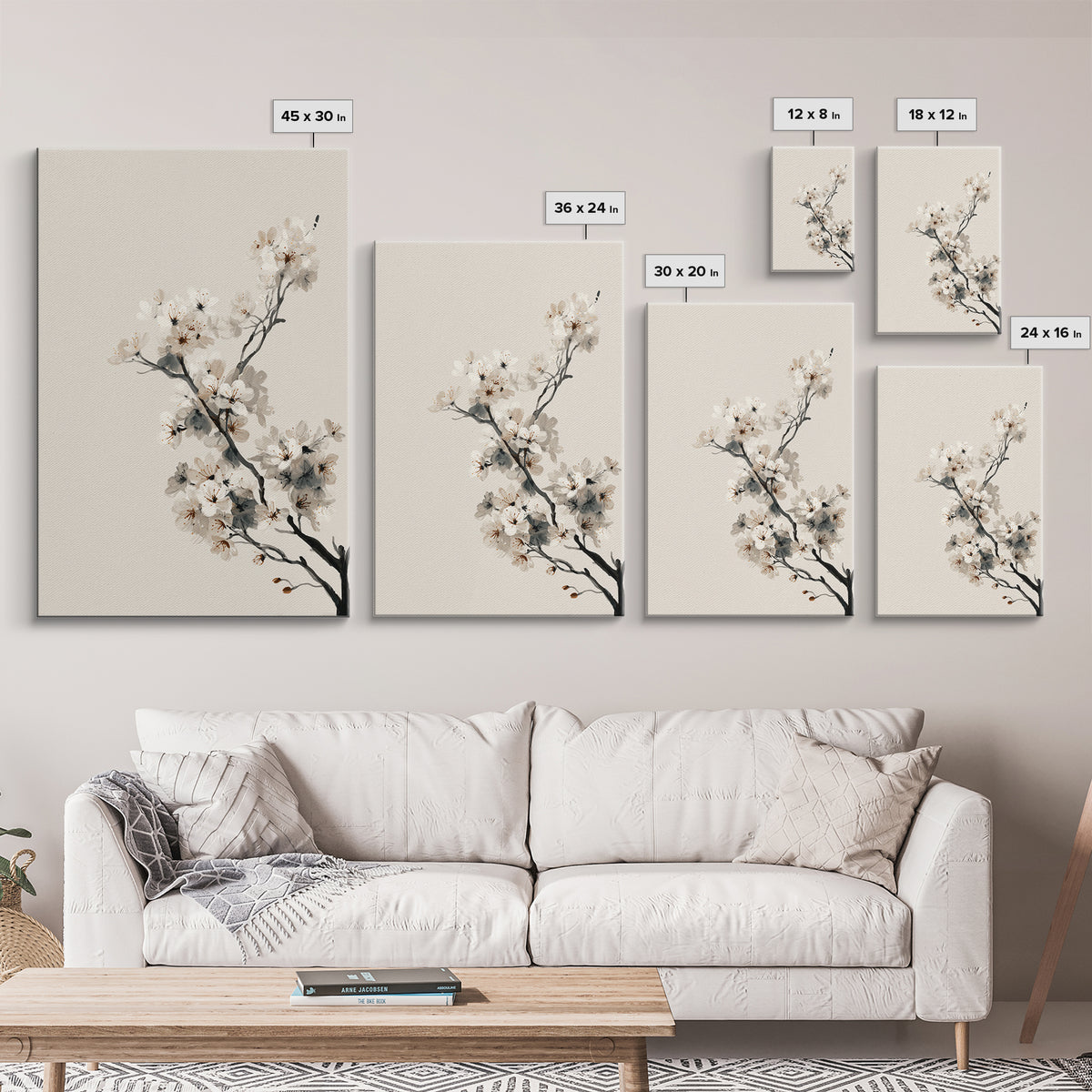Single Black Branch on Warm White Background Canvas Print, Scandinavian Art, Statement Artwork, Living Room Decor, Nordic, SCA-2x3-76