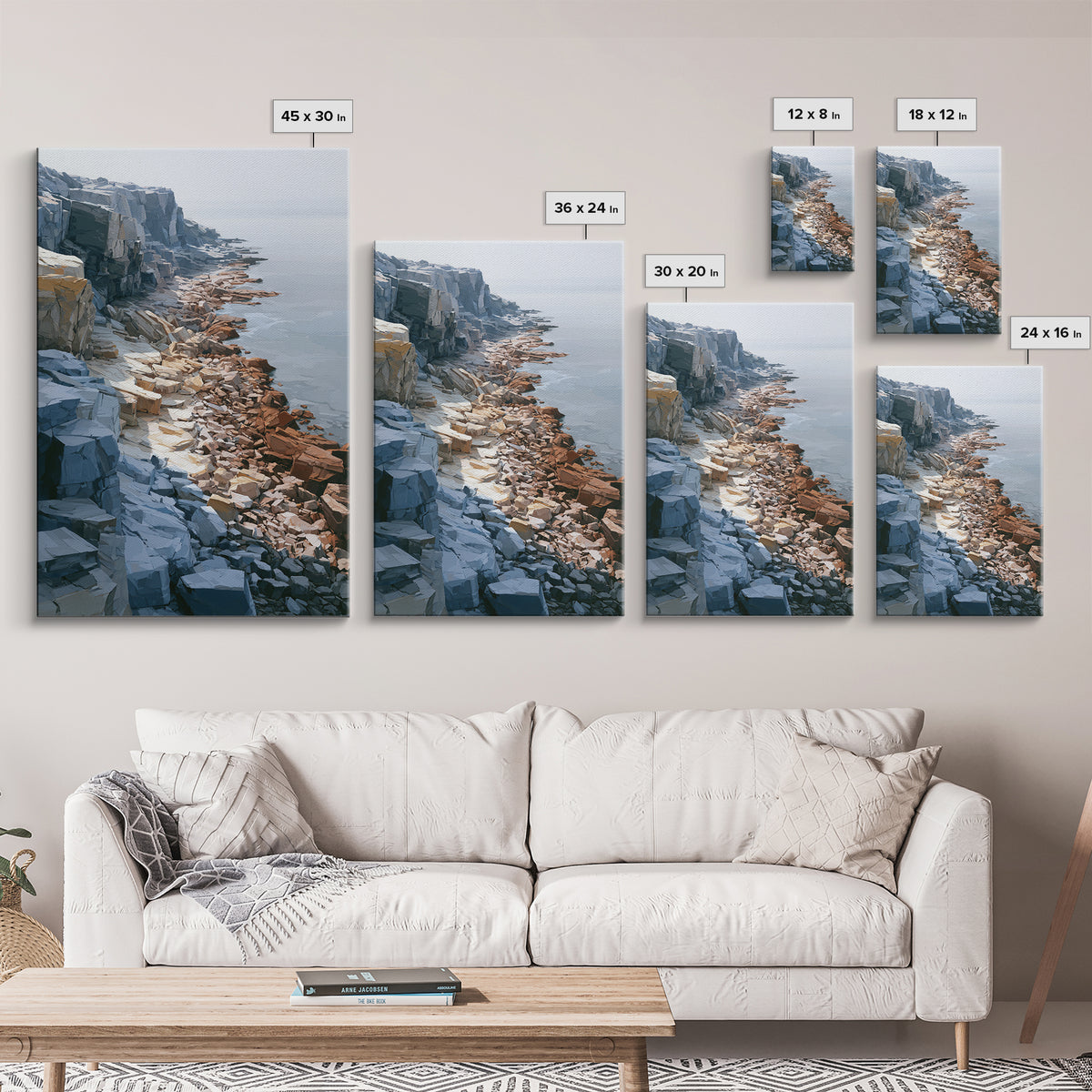 Quiet Coastal Rocks and Gray Sea Canvas Print, Scandinavian Art, Canvas Print, Living Room Decor, Fine Art, Nordic, SCA-2x3-79