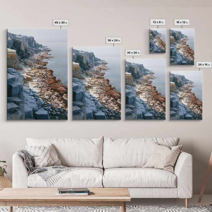 Quiet Coastal Rocks and Gray Sea Canvas Print, Scandinavian Art, Canvas Print, Living Room Decor, Fine Art, Nordic, SCA-2x3-79
