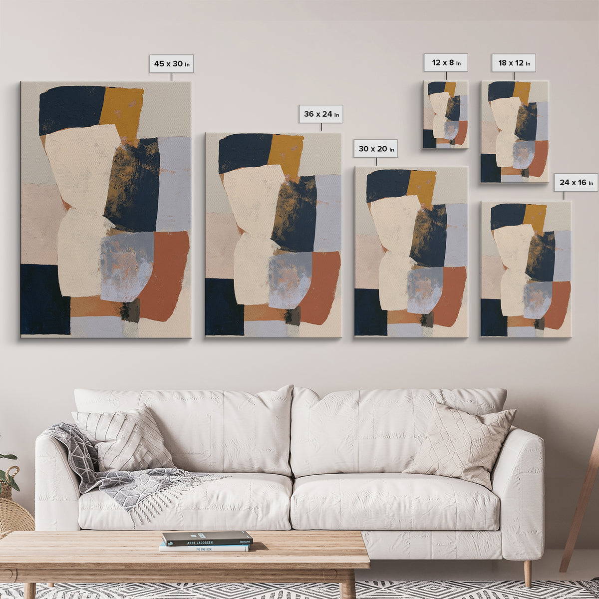 Soft Beige Geometric Abstraction Framed Canvas Print, Scandinavian Art, Room Decor, Living Room Decor, Fine Art, Nordic, SCA-2x3-83