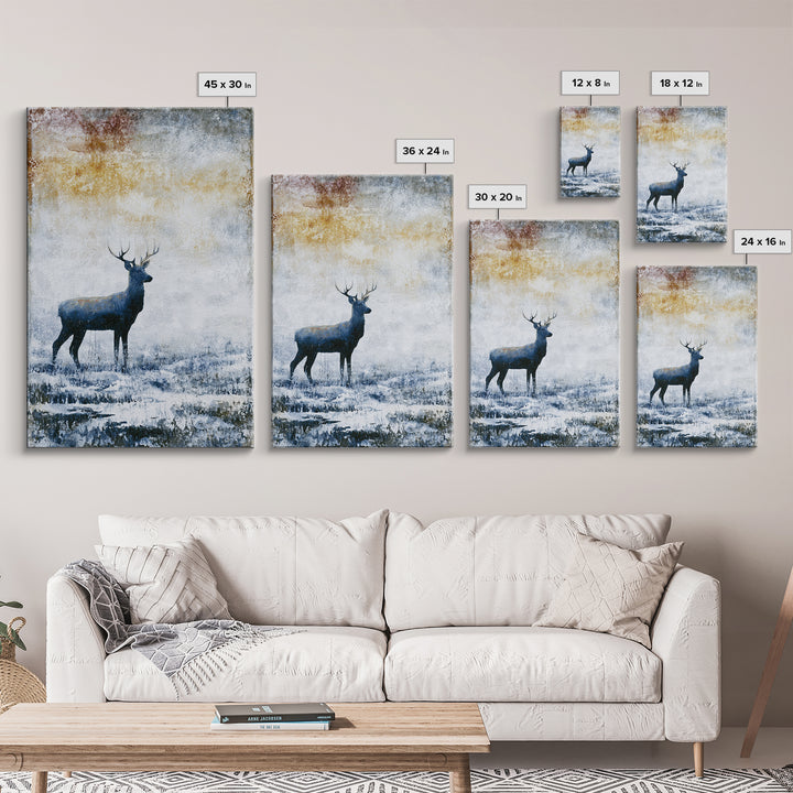 Reindeer Silhouette in Snowy Landscape Canvas Print, Scandinavian Art, Farmhouse Decor, Living Room Decor, Fine Art, Nordic, SCA-2x3-86