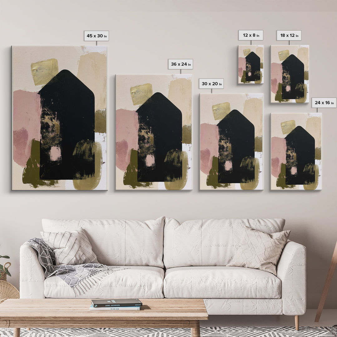 Simple Black House Shape Framed Canvas Print, Scandinavian Art, Textured Painting, Living Room Decor, Fine Art, Nordic, SCA-2x3-87