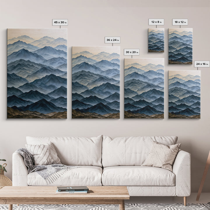 Muted Mountain Layers Framed Canvas Print, Scandinavian Art, Living Room Wall Art, Living Room Decor, Fine Art, Nordic, SCA-2x3-88