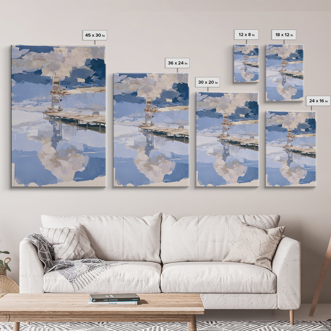 Calm Lake Dock Canvas Print, Scandinavian Art, Minimalist Decor, Living Room Decor, Nordic, Oil Painting, Digital Wall Art, SCA-2x3-95