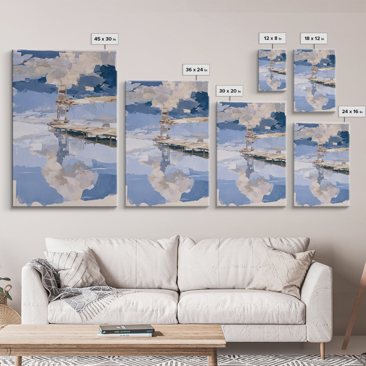 Calm Lake Dock Canvas Print, Scandinavian Art, Minimalist Decor, Living Room Decor, Nordic, Oil Painting, Digital Wall Art, SCA-2x3-95