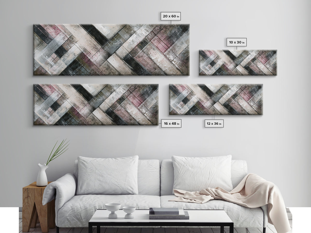 Herringbone Monochrome Pattern Canvas Print, Scandinavian Art, Luxury Decor, Living Room Decor, Fine Art, Nordic, SCA-3x1-14