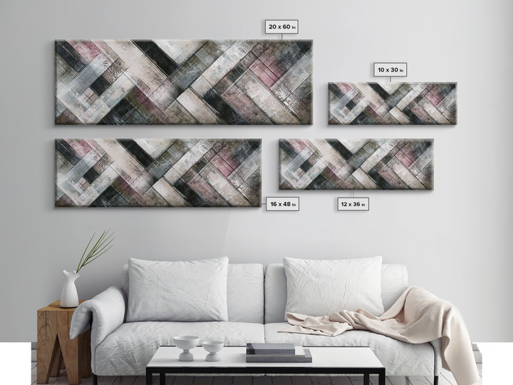 Herringbone Monochrome Pattern Canvas Print, Scandinavian Art, Luxury Decor, Living Room Decor, Fine Art, Nordic, SCA-3x1-14