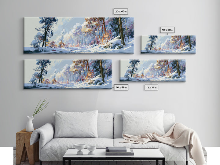 Snowy Nordic Forest Framed Canvas Print, Scandinavian Art, Gallery Decor, Living Room Decor, Fine Art, Nordic, Home Decor, SCA-3x1-17