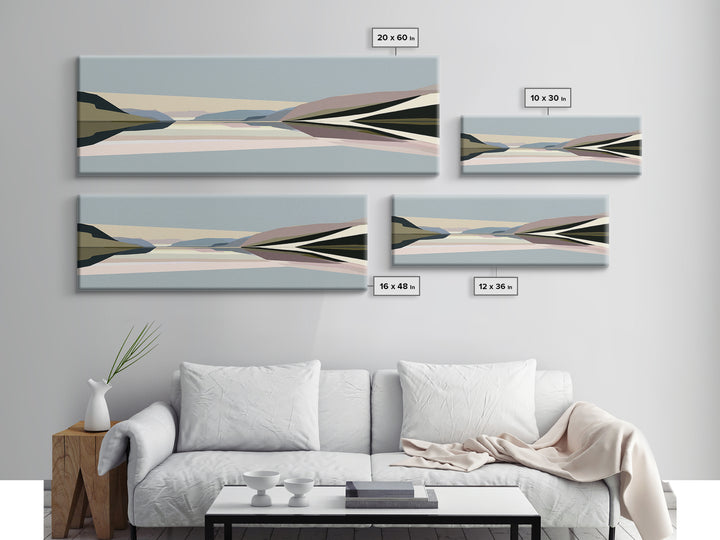 Minimal Fjord Landscape Framed Canvas Print, Scandinavian Art, Living Room Decor, Nordic, Gallery Decor, Neutral Decor, SCA-3x1-18