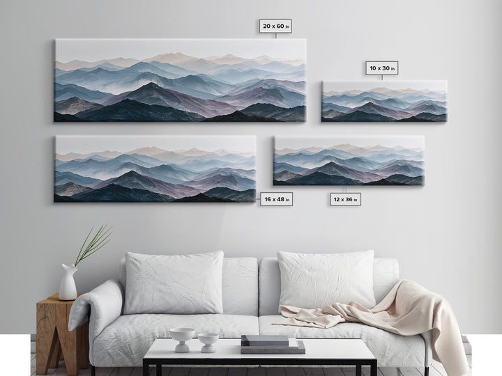 Muted Mountain Layers Canvas Print, Scandinavian Art, Modern Art, Living Room Decor, Fine Art, Nordic, Contemporary Art, SCA-3x1-24