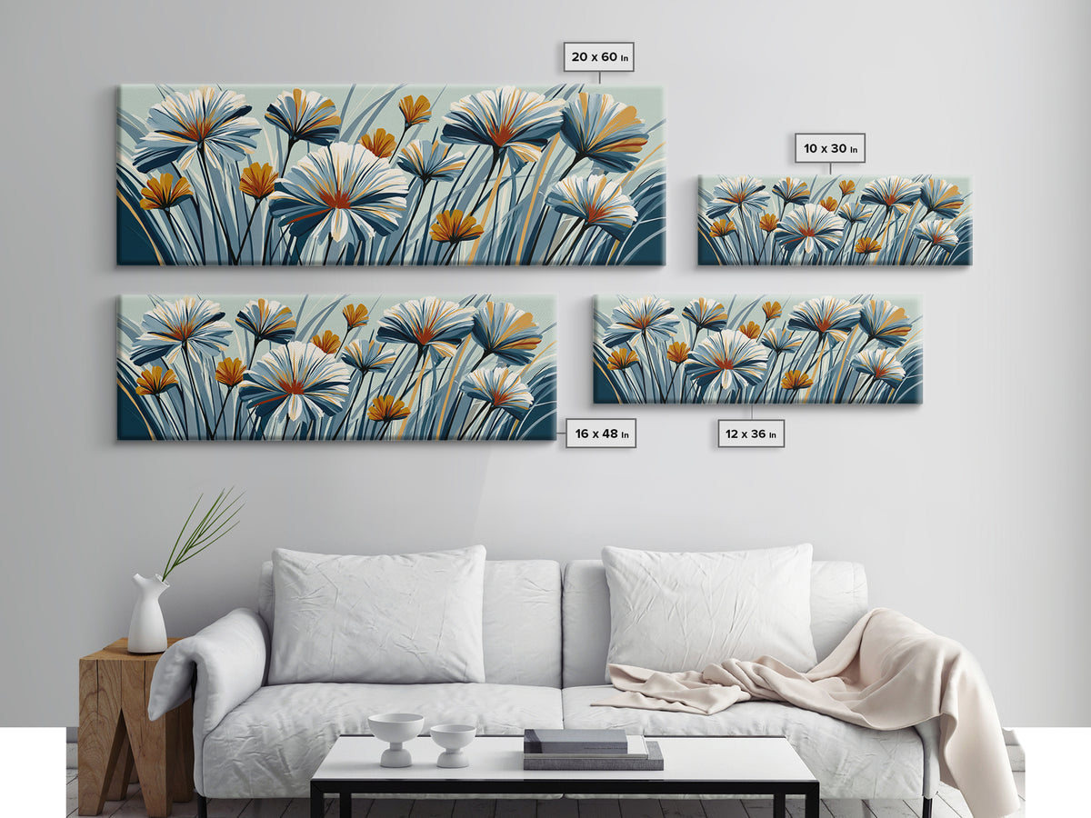 Minimal Meadow Flowers Canvas Print, Scandinavian Art, Boho Wall Art, Living Room Decor, Fine Art, Nordic, Modern Decor, SCA-3x1-26