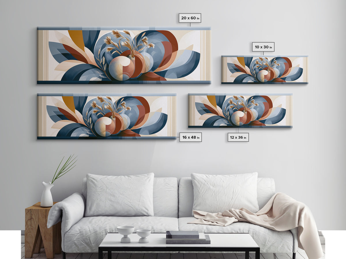 Ceramic Vase with Dried Grasses Canvas Print, Scandinavian Art, Floral Wall Art, Living Room Decor, Oil Painting, Nordic, SCA-3x1-29