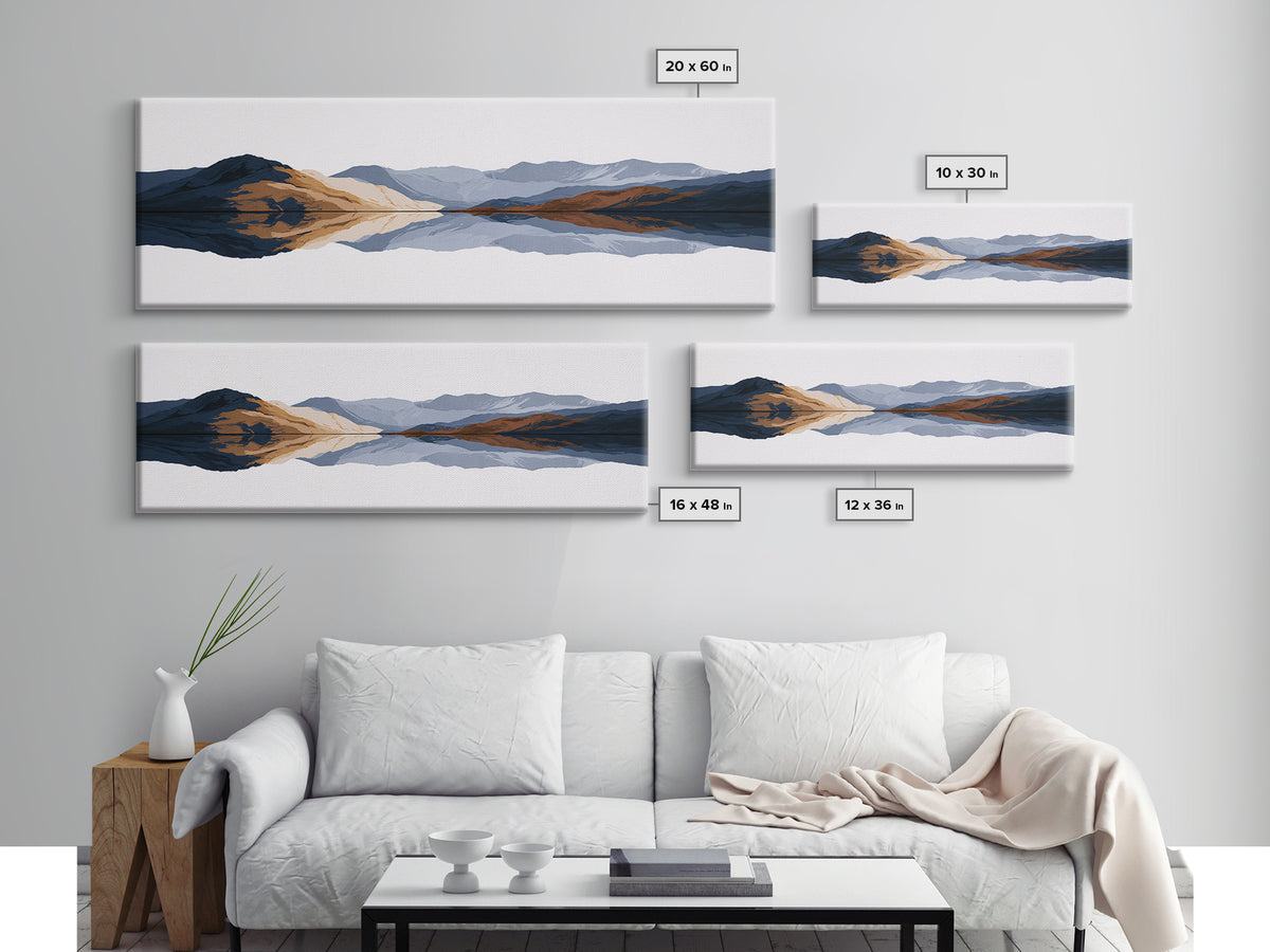 Minimal Fjord Landscape Canvas Print, Scandinavian Art, Boho Decor, Living Room Decor, Fine Art, Nordic, Luxury Decor, SCA-3x1-42