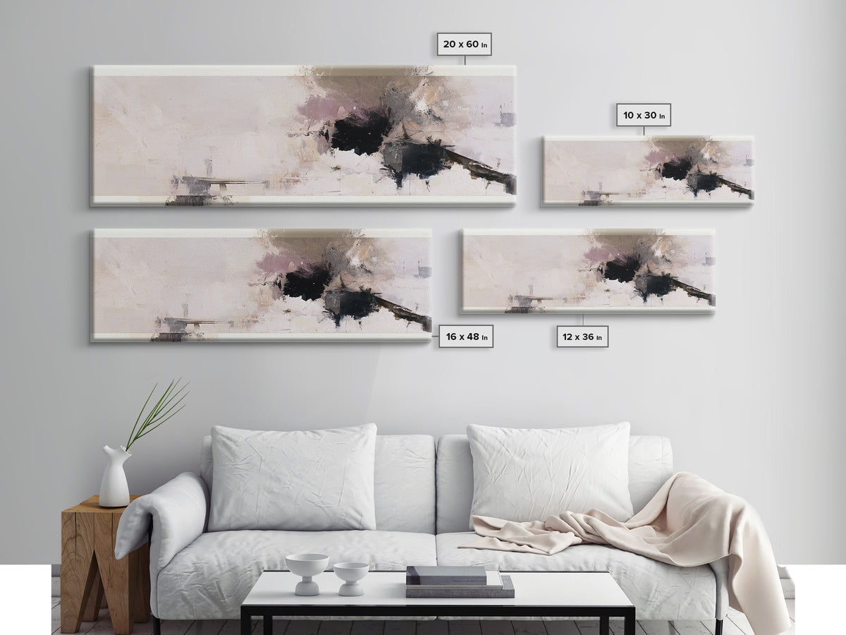 Calm Lake Dock Framed Canvas Print, Scandinavian Art, Living Room Decor, Oil Painting, Nordic, Abstract Wall Art, SCA-3x1-55