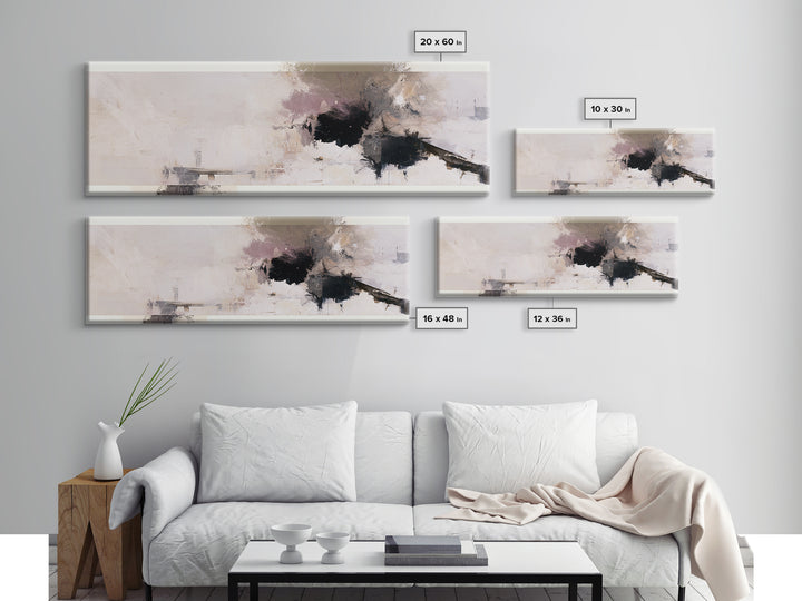 Calm Lake Dock Framed Canvas Print, Scandinavian Art, Living Room Decor, Oil Painting, Nordic, Abstract Wall Art, SCA-3x1-55