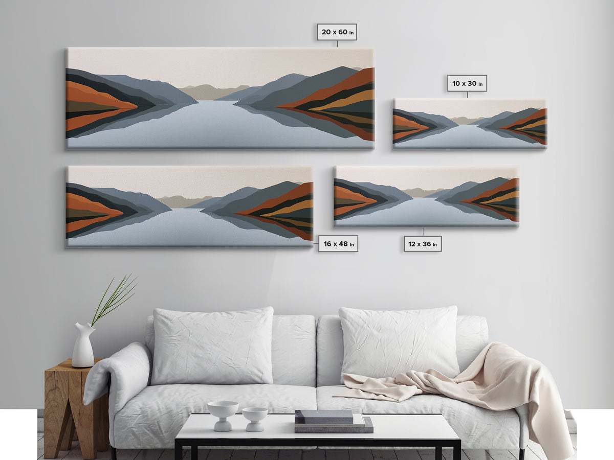 Minimal Fjord Landscape Canvas Print, Scandinavian Art, Boho Decor, Living Room Decor, Fine Art, Nordic, Luxury Decor, SCA-3x1-66
