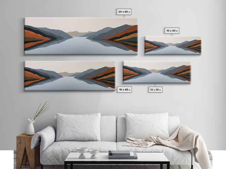 Minimal Fjord Landscape Canvas Print, Scandinavian Art, Boho Decor, Living Room Decor, Fine Art, Nordic, Luxury Decor, SCA-3x1-66
