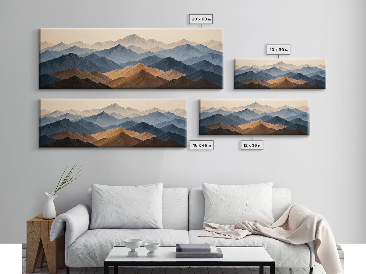 Muted Mountain Layers Framed Canvas Print, Scandinavian Art, Decor, Living Room Decor, Fine Art, Nordic, Printable Art, SCA-3x1-72