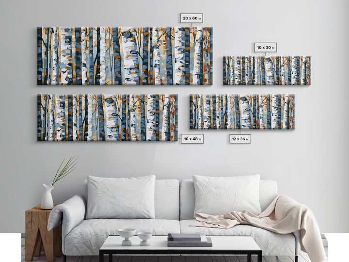 Birch Tree Trunks Framed Canvas Print, Scandinavian Art, Textured Painting, Living Room Decor, Nordic, Christmas Decor, SCA-3x1-73