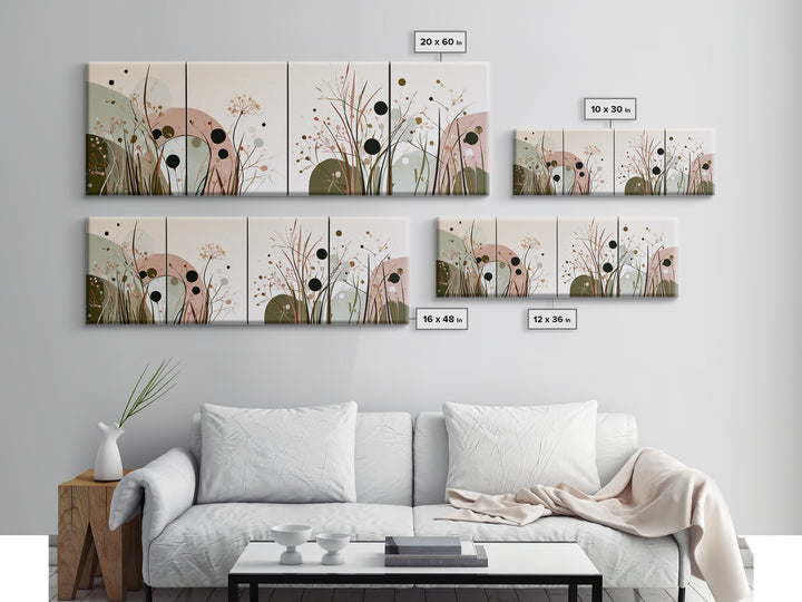Minimal Meadow Flowers Framed Canvas Print, Scandinavian Art, Living Room Wall Art, Living Room Decor, Fine Art, Nordic, SCA-3x1-74