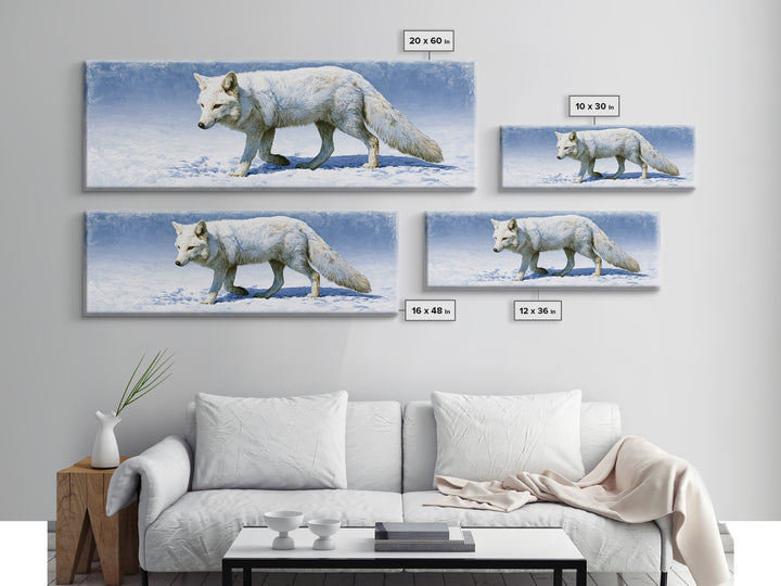 White Fox in Quiet Snow Canvas Print, Scandinavian Art, Art Print, Living Room Decor, Fine Art, Nordic, Farmhouse Decor, SCA-3x1-76