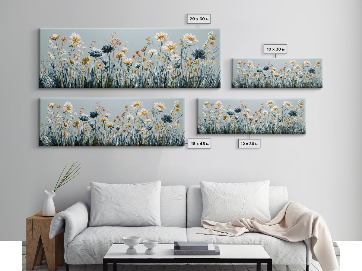 Minimal Meadow Flowers Canvas Print, Scandinavian Art, Neutral Decor, Living Room Decor, Oil Painting, Nordic, Wall Decor, SCA-3x1-98