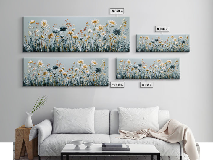 Minimal Meadow Flowers Canvas Print, Scandinavian Art, Neutral Decor, Living Room Decor, Oil Painting, Nordic, Wall Decor, SCA-3x1-98