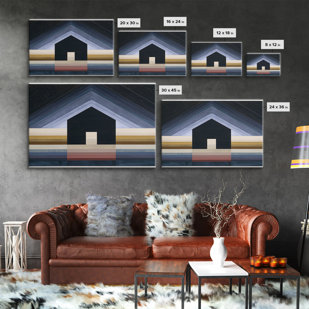 Simple Black House Shape Canvas Print, Scandinavian Art, Art, Living Room Decor, Abstract Art, Nordic, Canvas Art, SCA-3x2-11