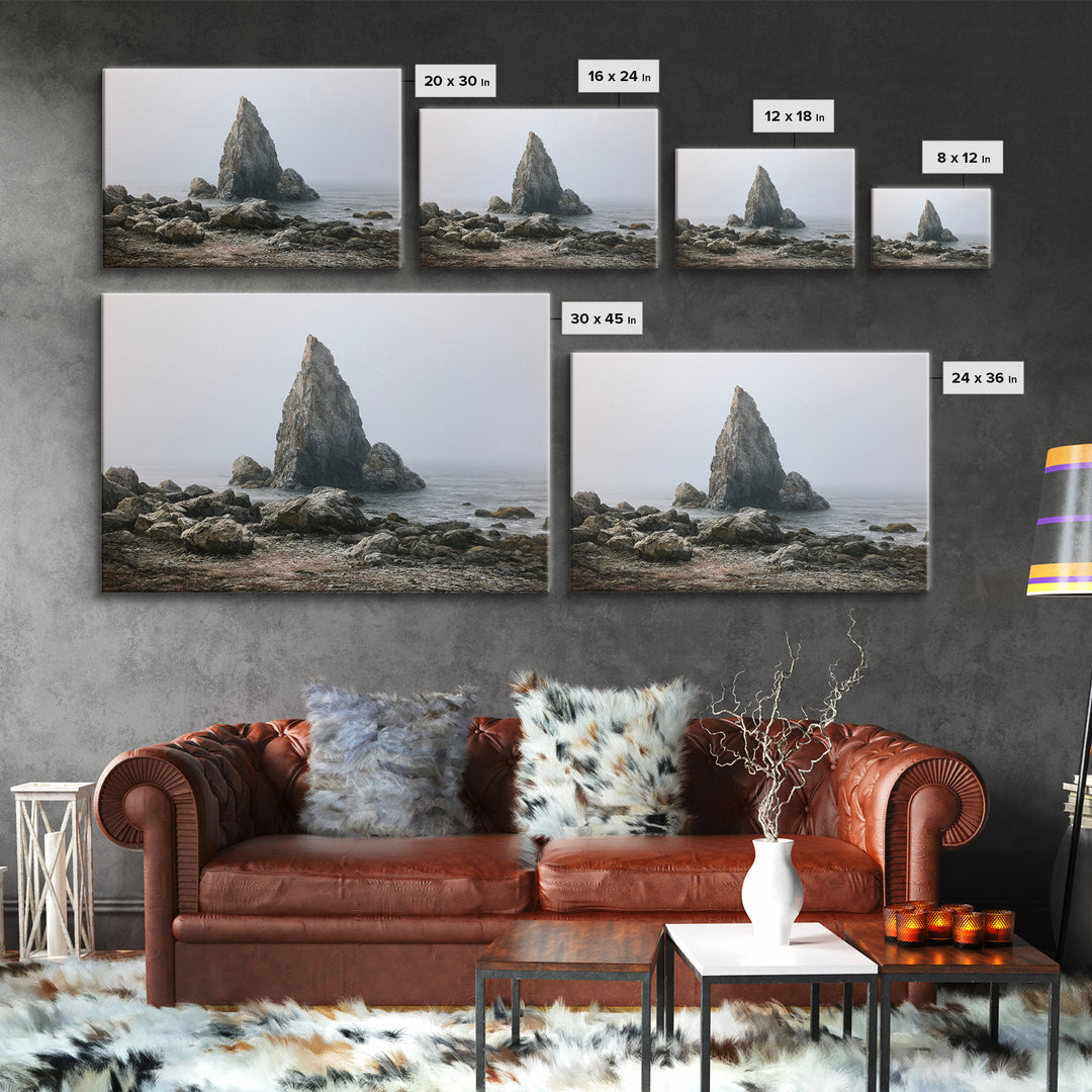 Quiet Coastal Rocks and Gray Sea Canvas Print, Scandinavian Art, Luxury Decor, Living Room Decor, Fine Art, Nordic, SCA-3x2-3