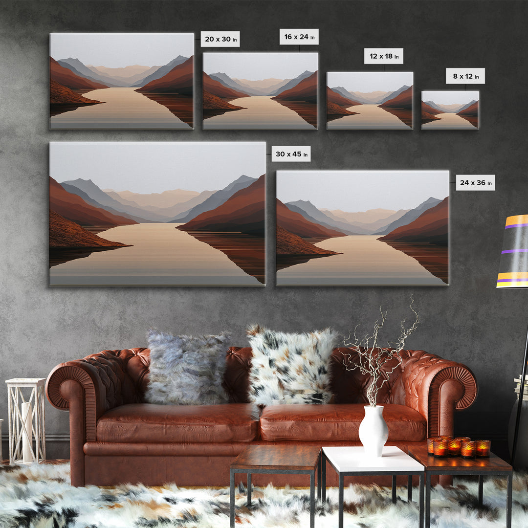 Minimal Fjord Landscape Canvas Print, Scandinavian Art, Floral Wall Art, Living Room Decor, Oil Painting, Nordic, SCA-3x2-54