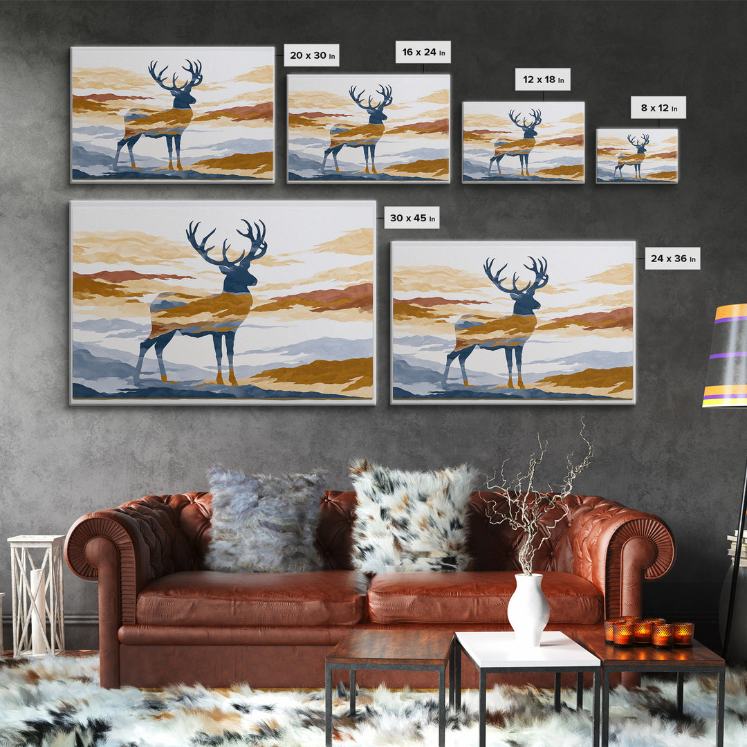 Reindeer Silhouette in Snowy Landscape Canvas Print, Scandinavian Art, Modern Art, Living Room Decor, Fine Art, Nordic, SCA-3x2-58