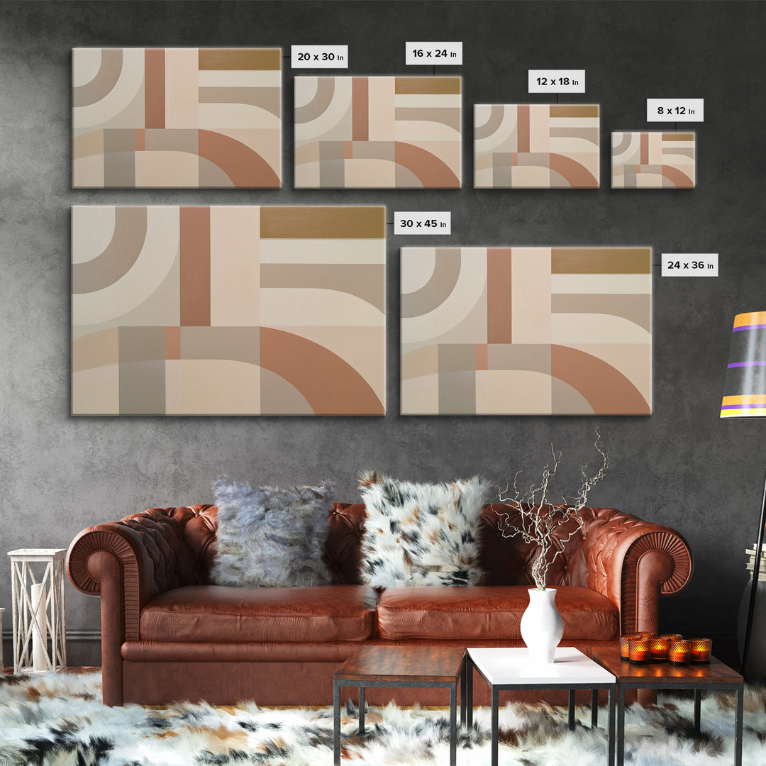 Soft Beige Geometric Abstraction Framed Canvas Print, Scandinavian Art, Modern Wall Art, Living Room Decor, Fine Art, Nordic, SCA-3x2-7