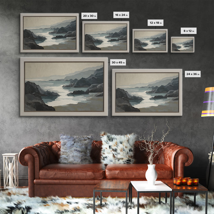 Minimal Fjord Landscape Framed Canvas Print, Scandinavian Art, Fine Art Print, Living Room Decor, Fine Art, Nordic, Printable, SCA-3x2-78
